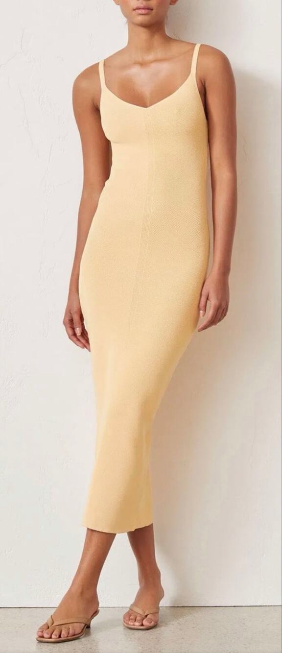 Bec & Bridge Midi Dress Yellow Citrus Knit V-neck size 8